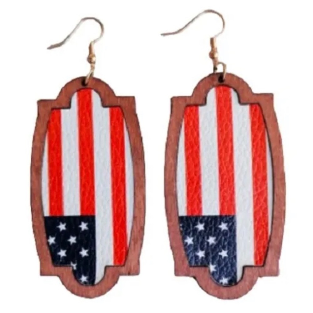 July 4th Earrings, Wood Patriotic Earrings, American Flag Earrings, USA Earrings